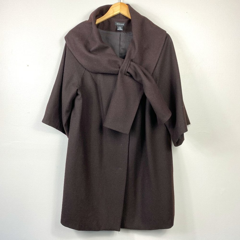 Spense Large Wool Blend Elbow Length Sleeved Coat Plum/Brown Color